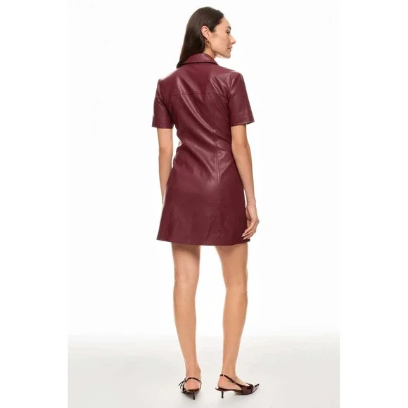 knee length dresses for ladies Oaklee Strapless Faux Leather Top Burgundy
